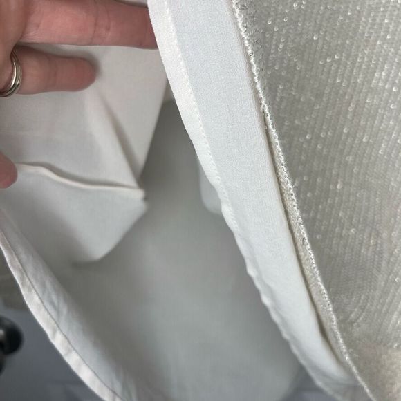 Lucky Brand Women's Cream Metallic Mixed Media Crochet V-Neck‎ Sweater Medium - Picture 5 of 10